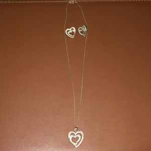 Silver heart necklace and earring set
